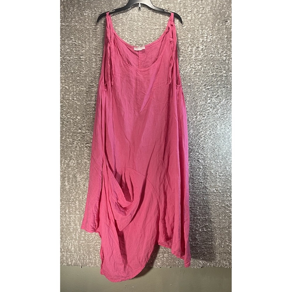Made In Italy Linen One Size Pink Asymmetric Bohemian‎ Midi Dress Lagenlook